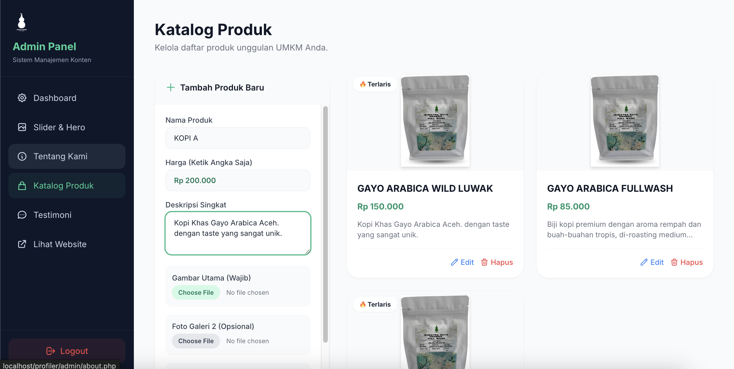 Tampilan Dashboard Admin